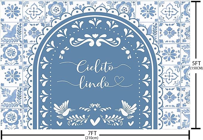 MEHOFOND 7x5ft Cielito Lindo Baby Shower Backdrop Blue Arch Cielito Lindo Baby Shower Party Decorations Banner Mexican Wedding Birthday Fiesta Party Decor Photography Background Supplies