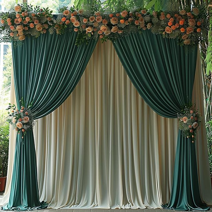 30x10ft Wrinkle Free Hunter Green Backdrop Curtain for Parties Soft Fabric Drapes Wedding Dark Green Curtain Backdrop for Birthday Party Decorations Background for Photography 5x10ft,6 Panels