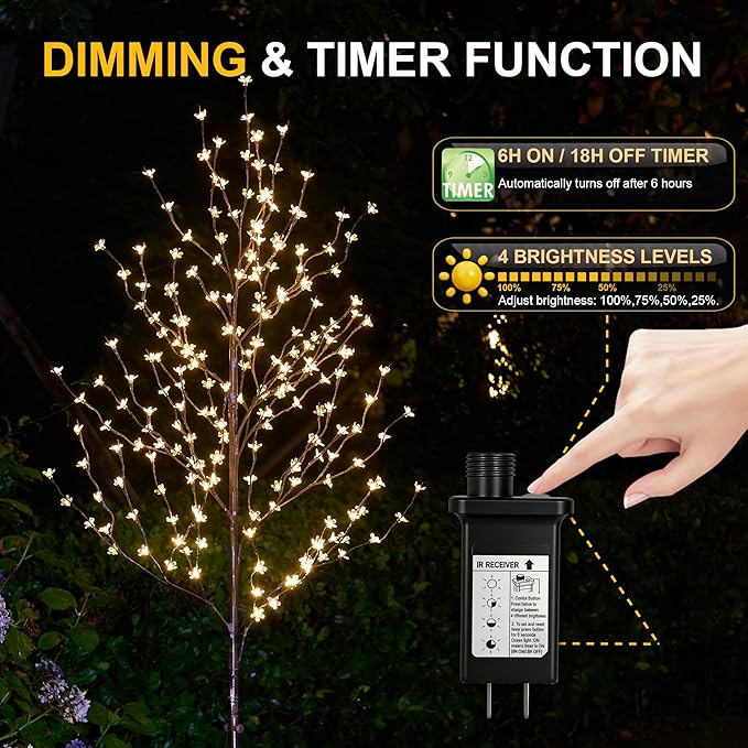 LIGHTSHARE 6.5 feet 208L LED Lighted Cherry Blossom Tree, Warm White, Decorate Home Garden, Spring, Summer, Wedding, Birthday, Christmas Holiday, Party, for Indoor and Outdoor Use