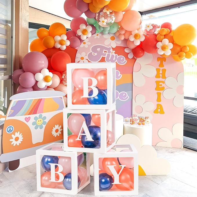 Baby Boxes with Letters for Baby Shower, Gender Reveal Decorations with Navy and Rose Balloons for Gender Reveal Birthday Wedding Baby Shower Decorations(Navy and Rose Balloons)