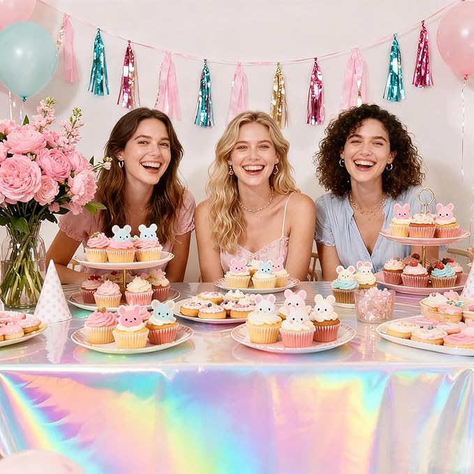 3-Pack Iridescent Plastic Tablecloths, Holographic Glittering Foil Disposable Tablecloths, 54 inches x 108 inches, Suitable for Birthday, Wedding, and Holiday Party Decorations