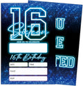 SIXEIGHT Blue 16th Birthday Invitations for Boys, Neon Glow Party Invitations for Girls Kids, 20 Pack Double Sided Invite Cards with Envelopes, 16th Glow Neon Birthday Party Decorations, 4x6 Inch-C49