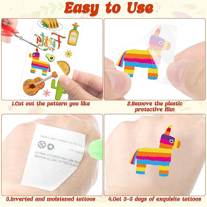127 Pcs Cinco De Mayo Temporary Tattoos, 12 Sheets Metallic Fiesta Fake Tattoos for Cinco De Mayo Party Favors, Cactus Mexican Themed Tattoo for Mexican Fiesta Party Decorations Supplies Gifts Prize