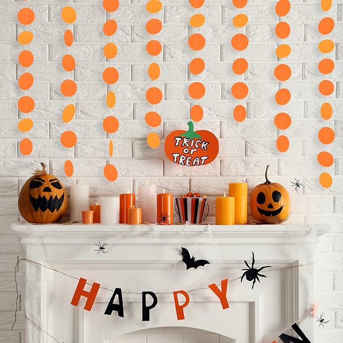 MIAHART 4 Pack Paper Circle Dots Garland Orange Hanging Circle Paper for Wedding Birthday Baby Shower Halloween Thanksgiving Party Decorations