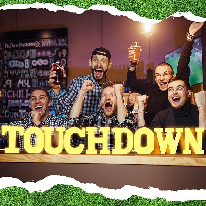 Honoson 9 Pcs Football Party Decorations 'touchdown! ' LED Lights Sign Rugby Theme Sports Neon Sign Lights Table Decoration for Football Birthday Gameday Tailgate Party Decorations