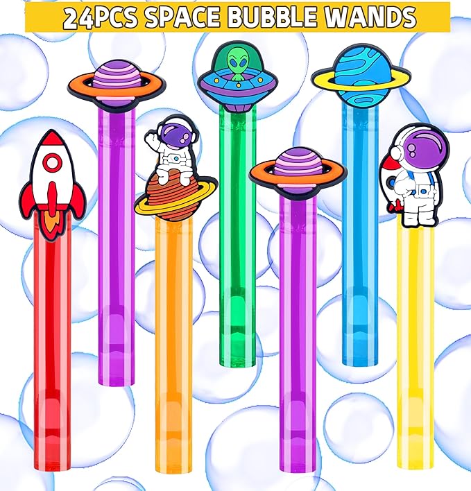 24Pcs Space Bubble Wands for Kids Astronaut Party Favors Supplies Decorations, Pinata Goodie Bag Stuffers & Classroom Prizes