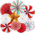 Christmas Paper Fans, Christmas Paper Decorations, Hanging Xmas Decor in Gold, Red, White and Peppermint Candy Theme Honeycomb Decorations