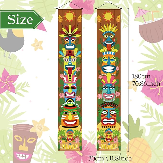 OHOME Luau Party Decorations - Hawaiian Porch Banner Backdrop Yard Signs Decor - Hawaiian Themed Party Decorations - Summer Beach Tropical Pool Tiki Themed Birthday Favors Accessories
