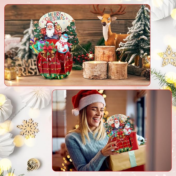 FaCraft Pop Up Christmas Card - with Envelope and Seal, Handmade 3D Merry Christmas Gift for Winter, Holidays, New Year (Santa Driving Truck)