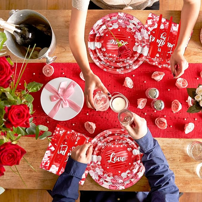 Avezano 192 Pcs Valentine's Day Plates and Napkins Happy Valentines Day Party Decorations Paper Disposable Tableware Set Supplies Serves 24