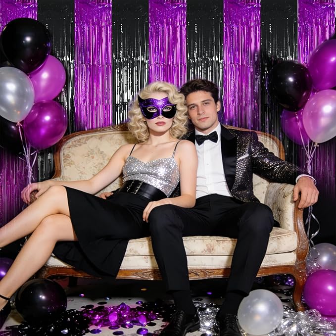 TONIFUL Black Hot Pink Door Streamers,Black and Pink Photo Booth Backdrop Metallic Streamers Foil Fringe Curtain for Birthday,New Year,Graduation,Grad,Baby Shower Party Streamers Decoration