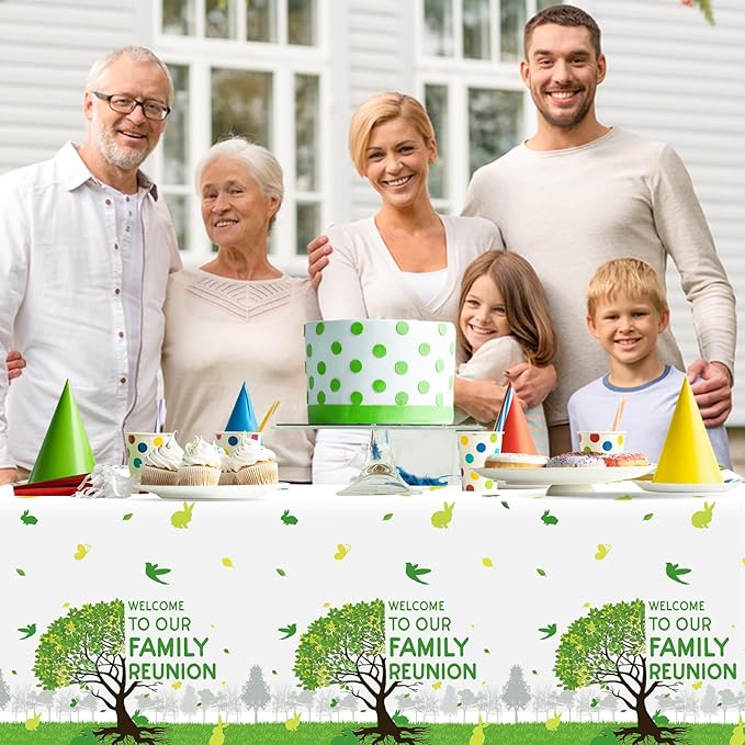 OBUSATT 3Pcs Family Reunion Party Decorations Family Tree Reunion Tablecloths 54 x 108 Inch Green Tree Plastic Table Cover Disposable Rectangle Tablecloths Party Supplies