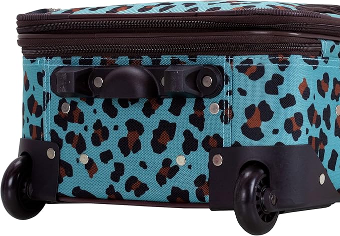 Rockland Fashion Softside 4 Piece Luggage Set, Expandable, (14" Tote/19"/24"/28"), Blue Leopard