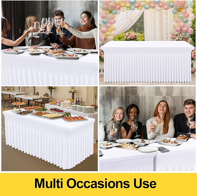 Smiry Spandex Tablecloth, Elastic Fitted Stretch Tablecloth for 3FT Rectangle Tables, Waterproof Washable Table Cover Skirt for Outdoor, Wedding, Banquet & Parties (White, 34Lx34Wx30H Inch)