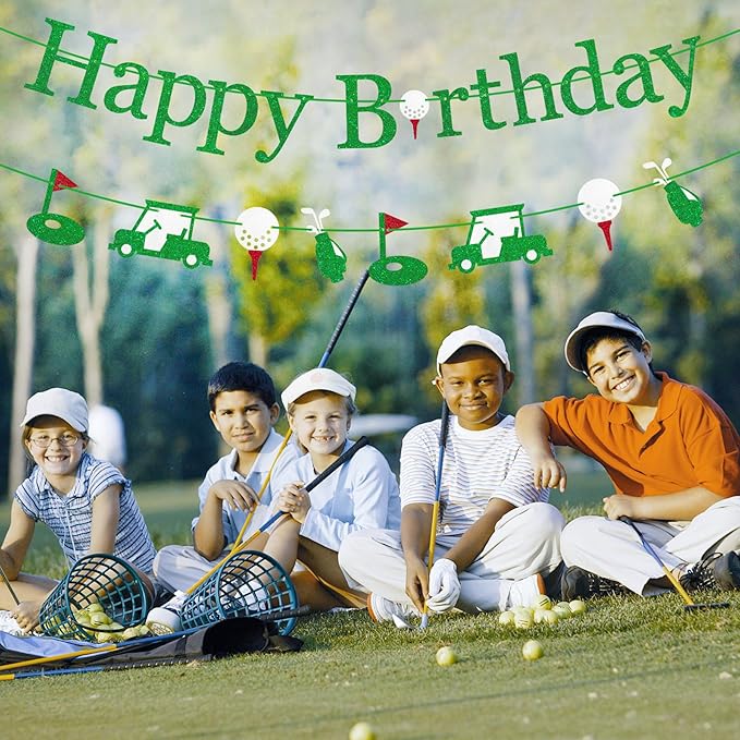 Pre-Strung Golf Happy Birthday Banner, NO-DIY Golf Sports Theme Party Decorations for Kids and Adults, Green