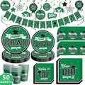 DAZONGE 2026 Graduation Decorations Green, 265pcs Graduation Party Decorations for 50 Guests, Disposable Class of 2026 Decorations Tableware Set, Plates, Napkins, Cups, Tablecloth, Hanging Swirls