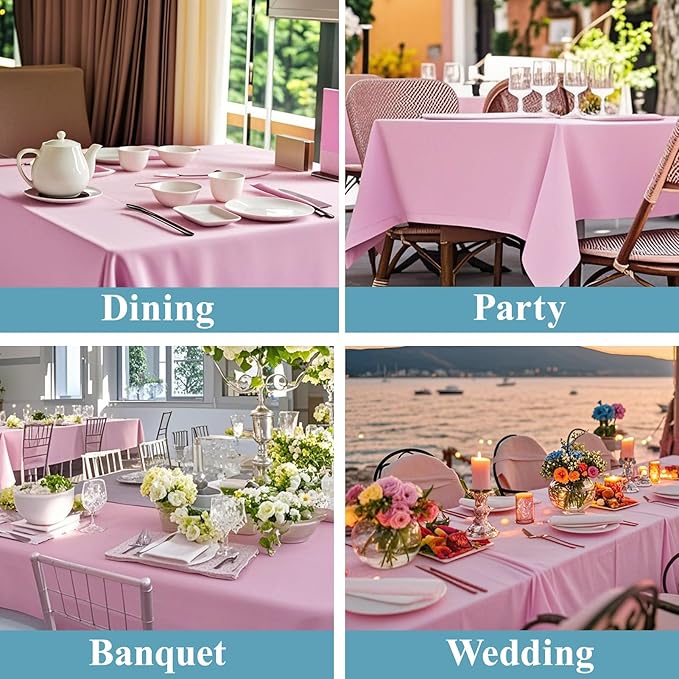 VidaFete Tablecloth 6 Pack 90 * 132inch Rectangle Table Cloth Polyester, Stain Wrinkle Resistant Polyester Dining Table Cover for Kitchen Dinning Party Wedding Rectangular Buffet Decoration(Pink)