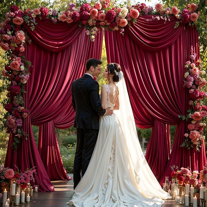 40x10FT Burgundy Backdrop Curtains for Wedding Parties, Wrinkle Free Polyester Photography Backdrop Drapes for Wedding Baby Shower Birthday Parties Stage Background Stand Decorations 4x10ft,10 Panels