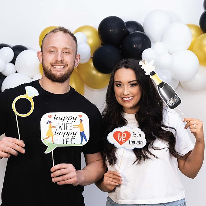 Anniversary Photo Booth Props - 41-pc Photobooth Kit with 8 x 10-Inch Sign, 60 Adhesive Pads, 45 Sticks - Wedding Anniversary Photo Props - Wedding Photo Booth Props