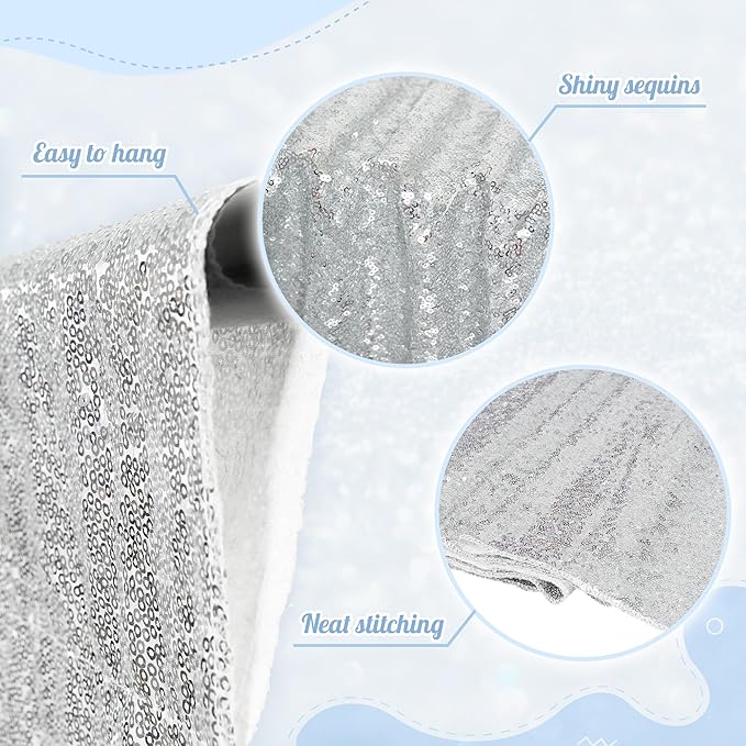 PartyDelight Silver Sequin Backdrop 6x8ft - High Density 3mm Shimmer Sequin Background with 4-Inch Rod Pocket, Sparkly Photography Curtain for Birthday, Disco, TikTok & Live Decor