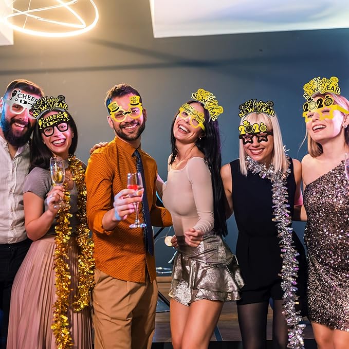 48PCS New Years Eve Party Supplies 2026 for 24 Guests, Happy New Years Decorations Party Favors Includes Top Hats, Tiaras, Glasses Accessories for Adults Nye Decorations 2026