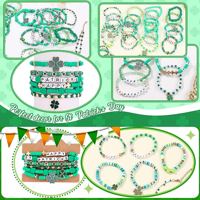 Cooluckday 36 Pcs Holiday Heishi Surfer Bracelets for Women Bulk Easter Mother's Day Christmas St. Patrick's Day Mardi Gras Bracelet Stackable Stretch Friendship Bracelets Set