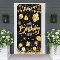 Black Gold Happy Birthday Door Banner,Birthday Door Cover Decoration Supplies Happy Birthday Backdrop Photography Background Sign For Women And Girls Birthday Party Home Outdoor Decor
