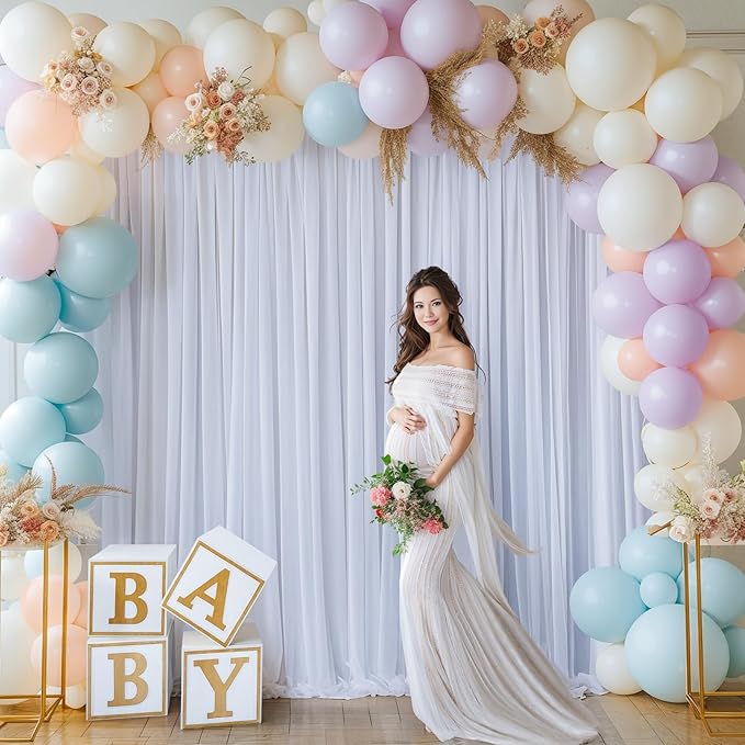 16x10FT White Backdrop Curtains for Wedding Parties, Wrinkle Free Polyester Photography Backdrop Drapes for Wedding Baby Shower Birthday Parties Stage Background Stand Decorations 4x10ft,4 Panels