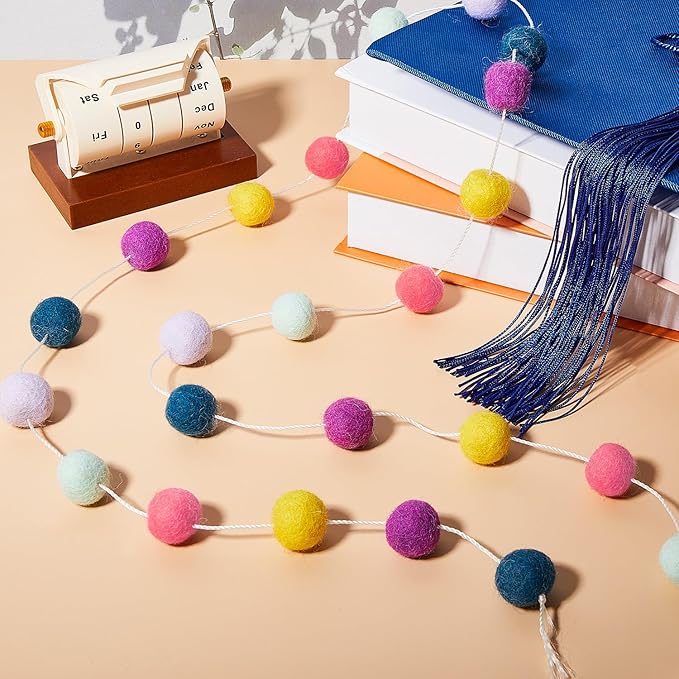 Boao 2 Pieces Wool Felt Ball Garland Colorful Pom Pom Garland Handmade 6.5 Feet Long 24 Balls Felt Banner for Wall Christmas Tree Decoration (Macaron Color)