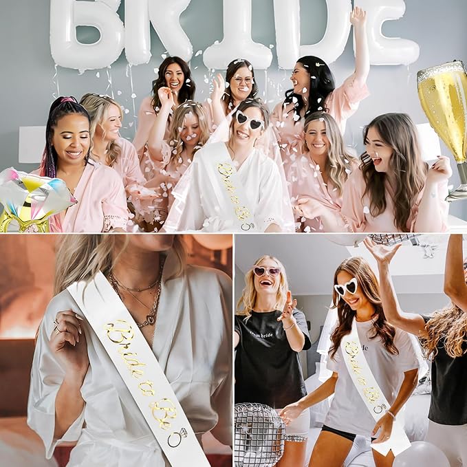 9PCS Bride to Be Balloon Decorations Set - BRIDE Letter Balloons, Ring & Champagne Foil Balloons, Veil, Sash & Sunglasses for Bachelorette, Bridal Shower, Engagement & Wedding Celebration
