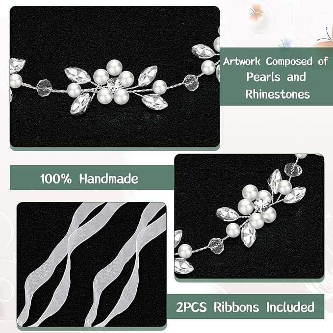 Flower Girl Headpiece, Flower Girl Hair Accessory, Silver Wedding Headband for Girls, Princess Crystal Pearl Hair Accessories for Birthday, Party, First Communion,Wedding