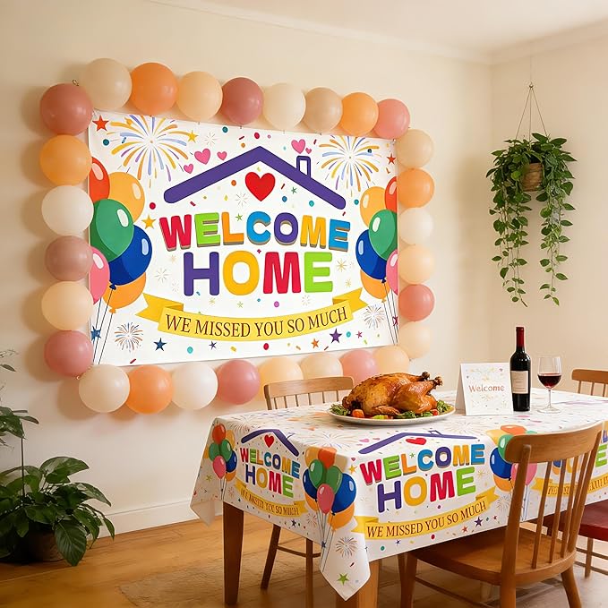 Welcome Home Banner Backdrop, 6x4ft Large We Missed You Sign, Non-Fading Washable Fabric Photography Background for Military Homecoming, Family Reunion, Deployment Return Party Decorations