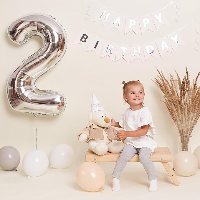Silver Number 2 Balloon, 40 Inch Large Number Foil Mylar Balloons for 2nd Girl Boy Birthday Party Celebration Decoration Supplies,Big Digital Balloons for Wedding Anniversary Events Decor
