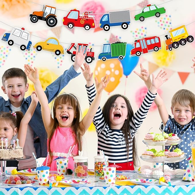 Hooqict Happy Birthday Banner Transportation Birthday Decorations Car Train Truck Bus Excavator Traffic Party Banner Garland Sign for Kids Boys 1st 2nd 3rd Transportation Vehicle Theme Birthday Party Supplies
