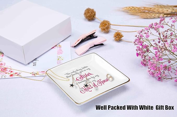 Topthink The Only Thing Better Than Having You As My Sister – Ceramic Jewelry Holder Ring Dish Trinket Tray – Funny Bridemaid gift -Bride shower Gifts -Gifts for Sister,Maid Of Honor,Friends,Women