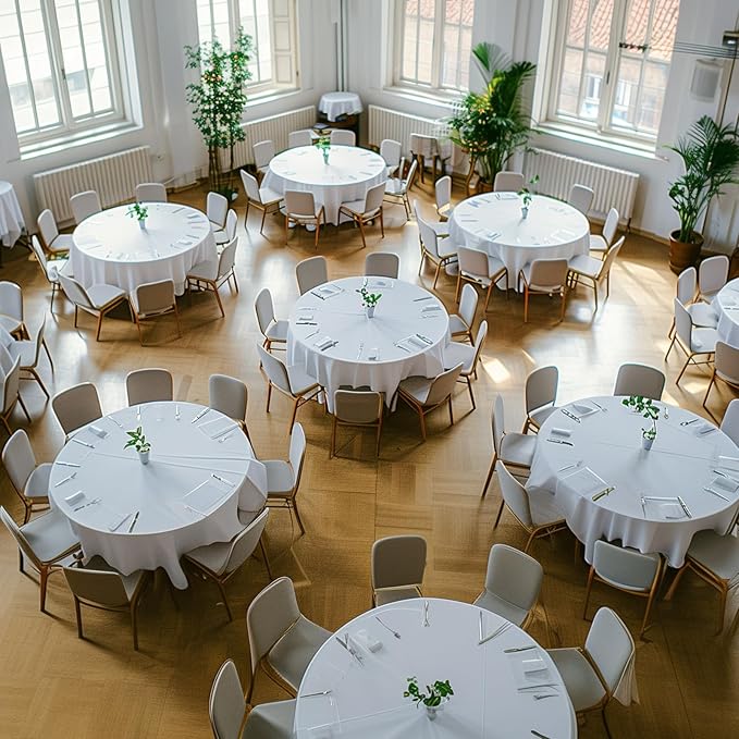 White Plastic Table Cloth Round Table 40 Pack, 84'' Tablecloth for Round Tables, Table Cloth for Disposable Use, Table Cover for Holiday Party, Gathering