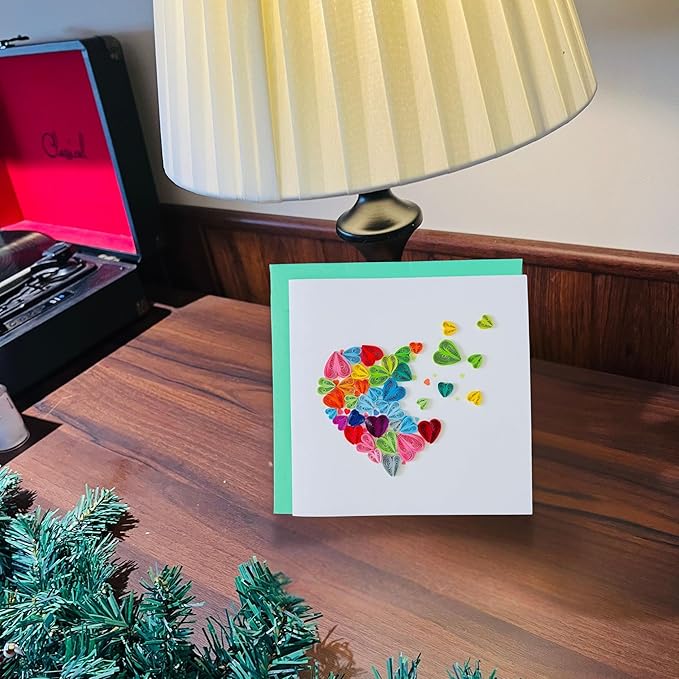 Quilling Cards, handmade card, quilled cards with Handmade Art for all occasions: quilling birthday card for women, Birthday card, mother... colorful heart design (Breaking heart)