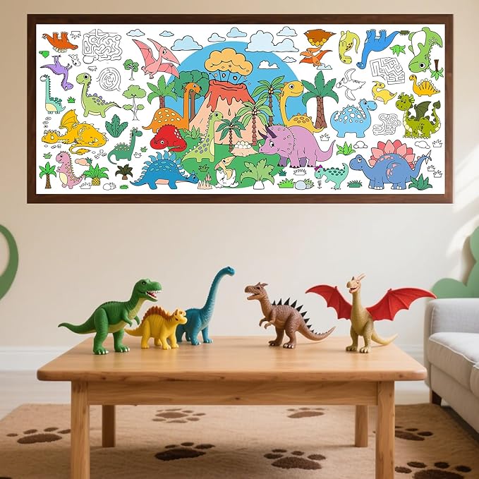 Dinosaur Party Giant Coloring Poster 30x72 Inches Large DIY Dinosaurs Coloring Tablecloth Versatile Classroom Wall Décor & Birthday Activity for Kids for School Home Party Supplies