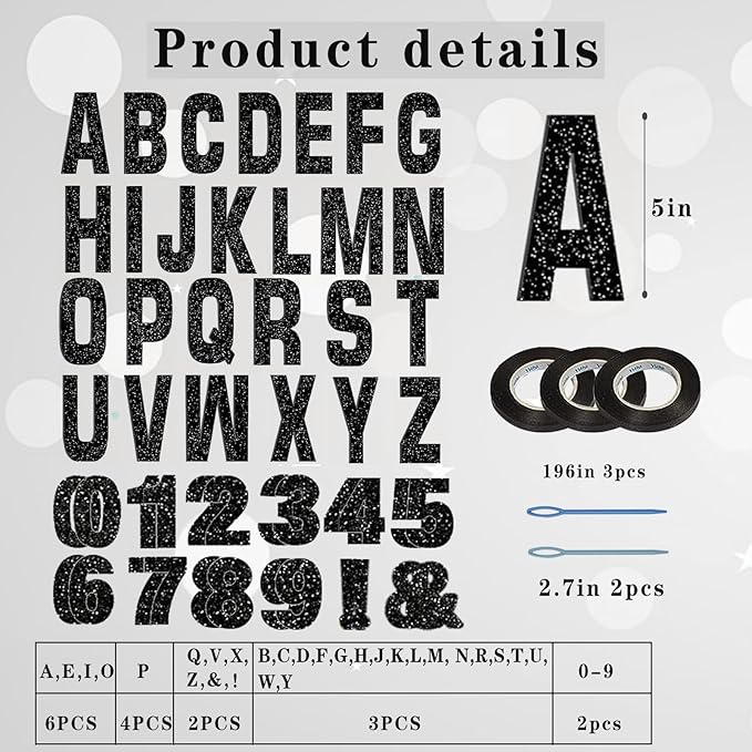 116 Pcs DIY Glitter Custom Banner Kit - Custom Banner Including 111 Letters and Numbers, 3 Rope and 2 Threading Devices for Personalized Decor for Halloween Party, Birthday (Black)
