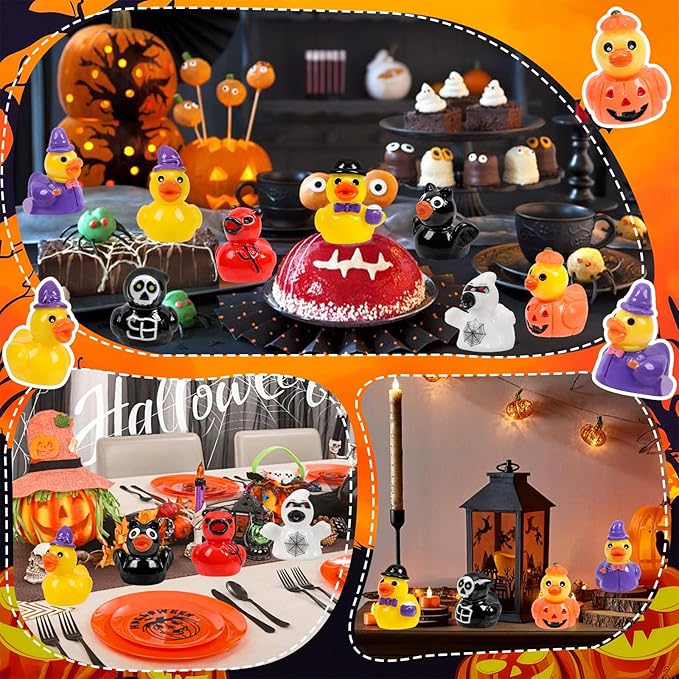 200 Pcs Halloween Mini Ducks 8 Styles Miniature Resin Ducks Bulk Skeleton Pumpkin Witch Devil Ghost Tiny Duck Figures for Halloween Party Favors Gift DIY Craft Dollhouse Decorations