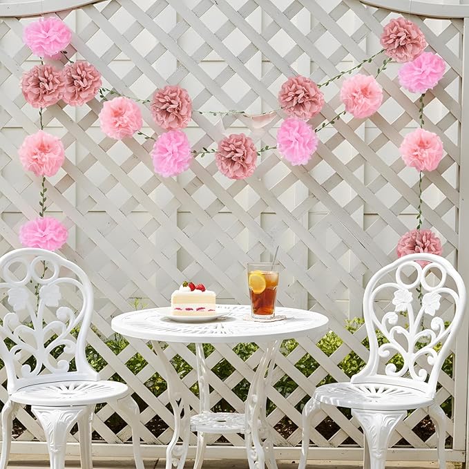 Pink Flower Garland for Backdrop - 2 Pcs Hanging Paper Flower Garlands for Wedding Arch Baby Shower Decor, 8.2 Ft Artificial Floral Vines for Living Room Wall Birihday Party Decoration