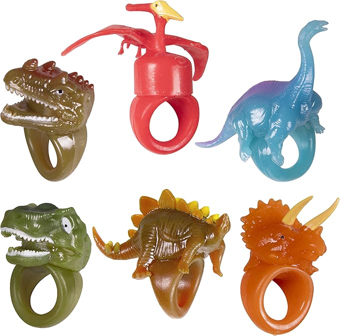 Kangaroo 12 Pack Dinosaur LED Light up Rings Bulk - Flashing Colorful LED Finger Lights Party Favors for Fun - Glow in the Dark Bumpy Blinky Rings for Rave Trinkets and Easter Basket Stuffers for kids