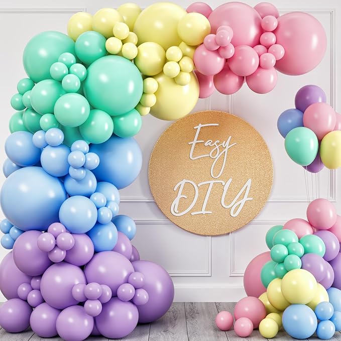 200 Small Pastel Balloons for Parties – 5 Inch Balloons Bulk Pack – Mini Assorted Blue, Light Purple, Yellow, Mint Green and Pastel Pink for Unicorn, Easter, Matte, or Macaron - Rainbow Party
