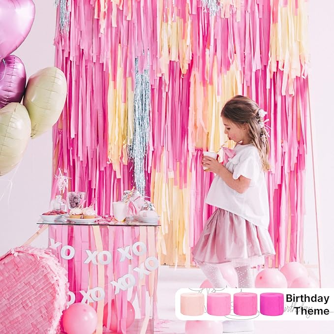PartyWoo Crepe Paper Streamers 4 Rolls 328ft, Pack of Crepe Paper Perl Pink Streamers Decorations, Crepe Paper for Birthday Decorations, Party Decorations, Wedding Decorations (1.8 in x 82 Ft/Roll)