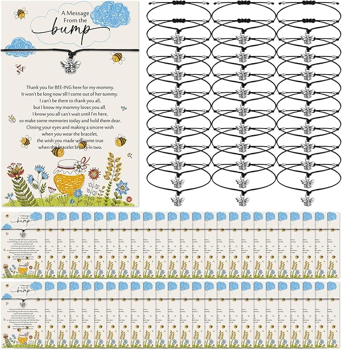Thyle Baby Shower Favors for Guests Adjustable Bracelets with Message from the Bump Card Footprints Charm Baby Shower Bracelets for Gender Reveal Thank You Gifts(50 Set,Nature)