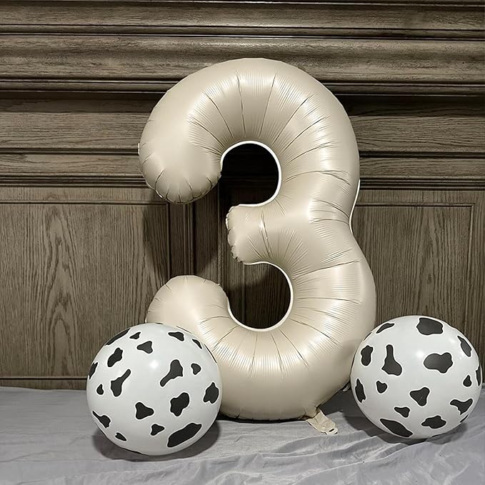 40 Inch Beige Number Balloon 3, Large Cream Number Foil Mylar Balloons for Birthday Party Celebration Decorations Supplies, Digital Balloons for Wedding Anniversary Events Decorations