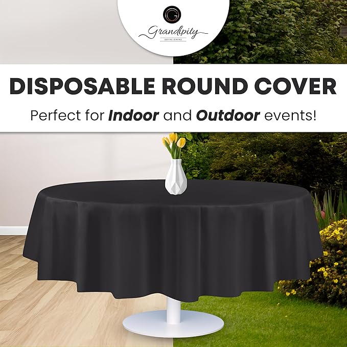 Grandipity 12 Pack Premium Disposable Plastic Tablecloth 84" Inch Decorative Round Table Cover - Dark Grey