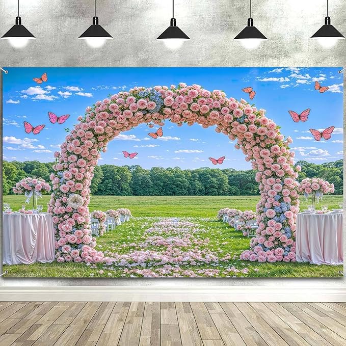 5X3ft Pink Lavender Wedding Backdrop Bridal Shower Rose Flower Photography Background Romantic Floral Garland for Girl Woman Wedding Bridal Party Backdrops Wall Photo Studio Shoot