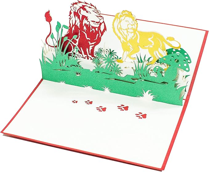 Pop Up Cards - Set of 4 3D Pop-Up Birthday, Greeting or Special Occasion Card Sets - Jungle Animals (4 Pack- Assorted)