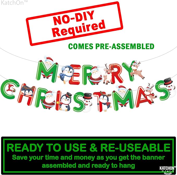 KatchOn, Red and Green Merry Christmas Banner - 10 Feet, No DIY | Merry Christmas Garland for Christmas Decorations | Christmas Garland for Christmas Party Decorations | Merry christmas banner garland